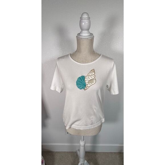 Liv Milano Soft as a Cloud White Seashell Short Sleeve Sweater - M - Picture 1 of 5